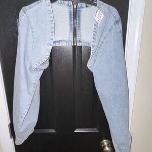 AKIRA Light Wash Denim Bolero Jacket in Light Blue
